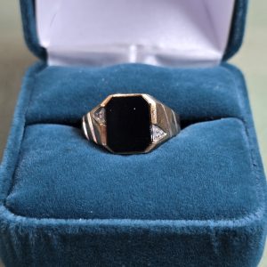 Estate Men's Onyx & Diamond Ring