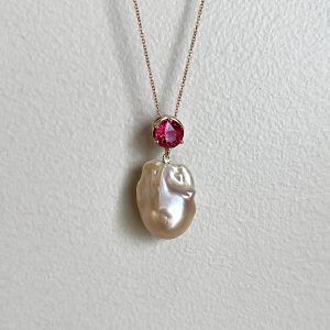 Baroque Pearl and Antique Ruby Pendant