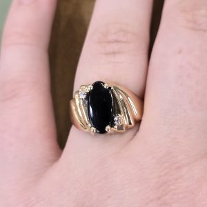 Estate Ladies Onyx & Diamond Ring