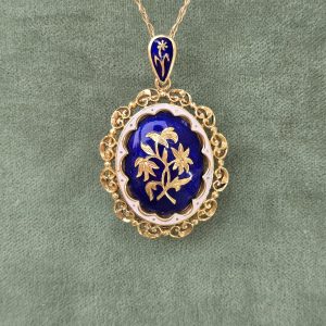 Estate Blue Enamel Floral Pendant