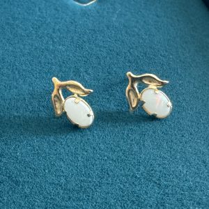 Estate Opal Leaf Earrings