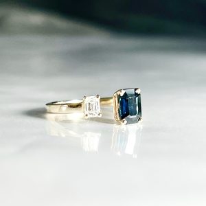 Open Diamond and Sapphire Ring