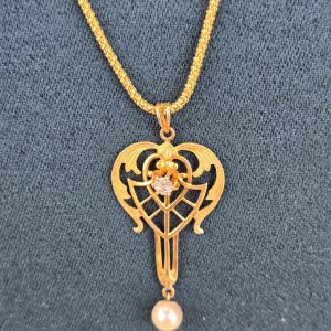 Antique Diamond and Pearl Large Lavalier Pendant