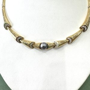 Estate Artisan Pearl & Diamond Collar Necklace