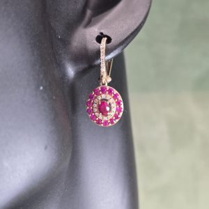Estate Ruby & Diamond Leverback Earrings