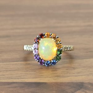 Estate Opal Ring with Rainbow Halo