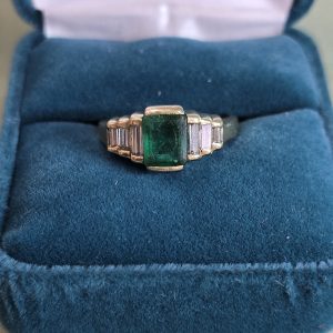 Estate Mid-Century Emerald and Diamond Step Ring