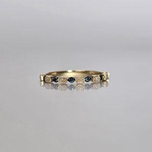 Yellow Gold Blue & White Diamond Stacking Band