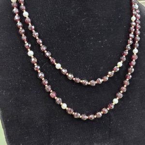 Estate Garnet & Pearl Necklace/Earring Set