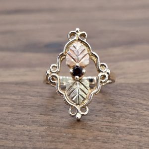 Estate Women's Leaf Ring with Red Stone