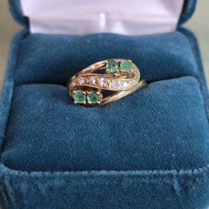 Estate Diamond and Emerald S-Curve Ring