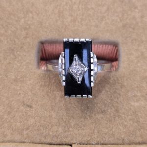 Estate Rectangle Onyx & Diamond Ring