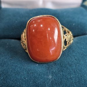 Estate Asian Theme Cushion Cut Coral Ring