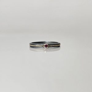 Red Ruby Silver and Gold Rope Ring