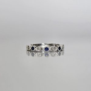 Sapphire and Diamond Milgrain Band