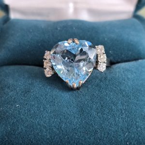 Estate Blue Topaz and Diamond Heart Ring