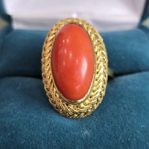 Estate Basket Oval Coral Ring