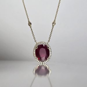 Ruby Halo Diamond Necklace