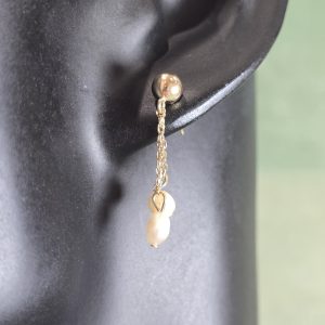 Estate Double Pearl Stud Chain Earrings