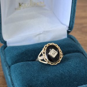 Estate Onyx Floral Halo Ring