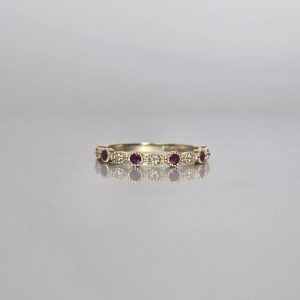 Ruby and Diamond Millgrain Band