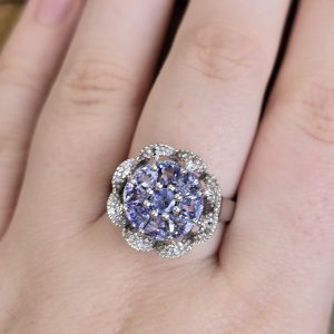 Estate Tanzanite & Diamond Flower Ring