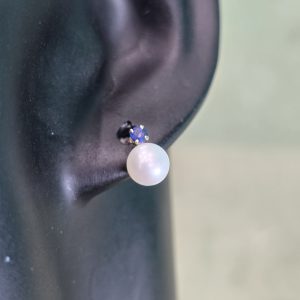 Estate Sapphire Accented Pearl Stud Earrings