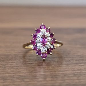 Estate Ruby and Diamond Halo Ring