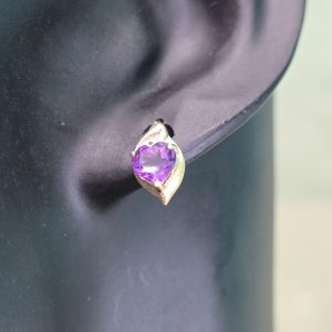 Estate Amethyst Flaming Heart Stud Earrings