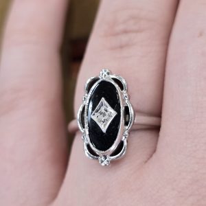 Estate Ladies Onyx & Diamond Ring
