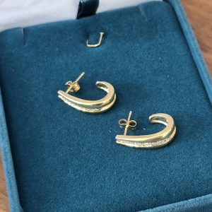 Estate Diamond J-Hoop Earrings