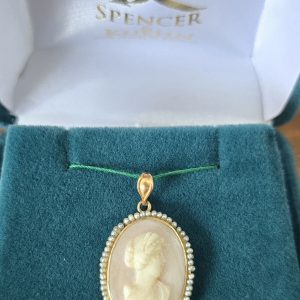 Estate Cameo Pendant with Pearl Frame