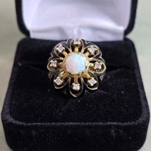 Estate Opal and Diamond Enamel Ring