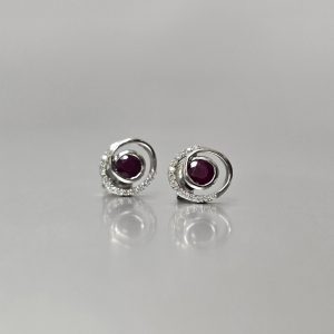 Ruby and Diamond Swirl Studs