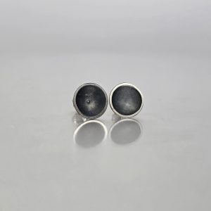 Blackened Silver Disk Stud Earrings
