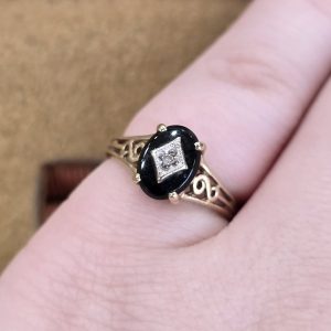 Estate Petite Onyx & Diamond Ring