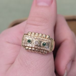 Estate Emerald & Diamond Rectangle Ring