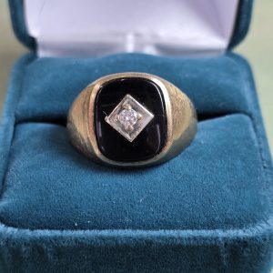 Estate Men's Onyx & Diamond Ring