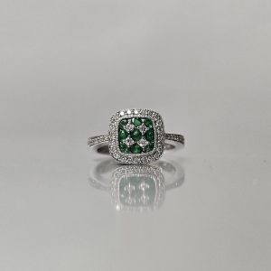 Emerald and Diamond Checkerboard Ring