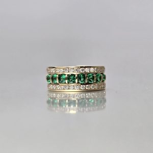 Three Row Emerald and Diamond Ring