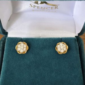 Estate Diamond Cluster Stud Earrings