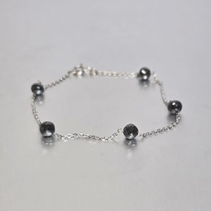 Dainty Black Diamond Bead Bracelet