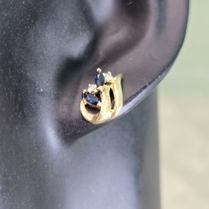 Estate Gold Wave Sapphire Stud Earrings