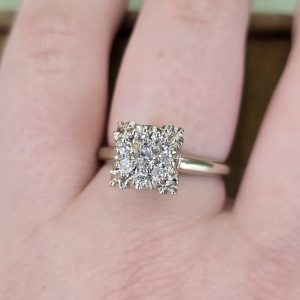 Estate Square Diamond Cluster Engagement Ring