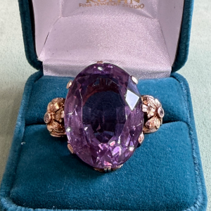 Estate 14k Large Amethyst Filagree Ring