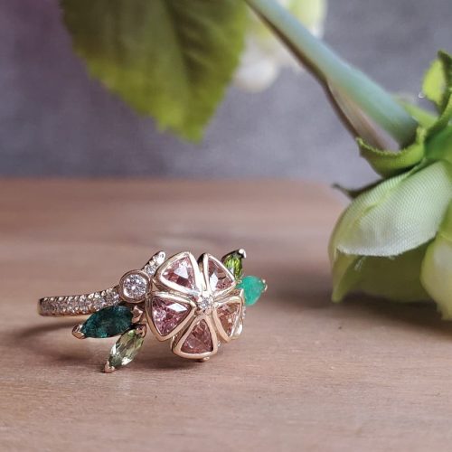 Sterling silver ring with bezel set rough diamond cubes