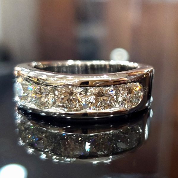 Channel Set Diamond Wedding Band in 14k white gold. Created by Katherine Spencer in Morgantown, West Virginia, USA