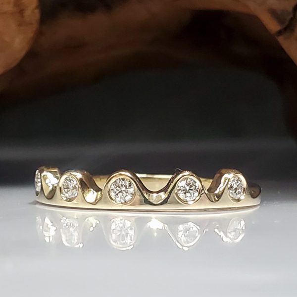 5-diamond Crown style ladies Wedding Band. Created by Katherine Spencer in Morgantown, West Virginia, USA