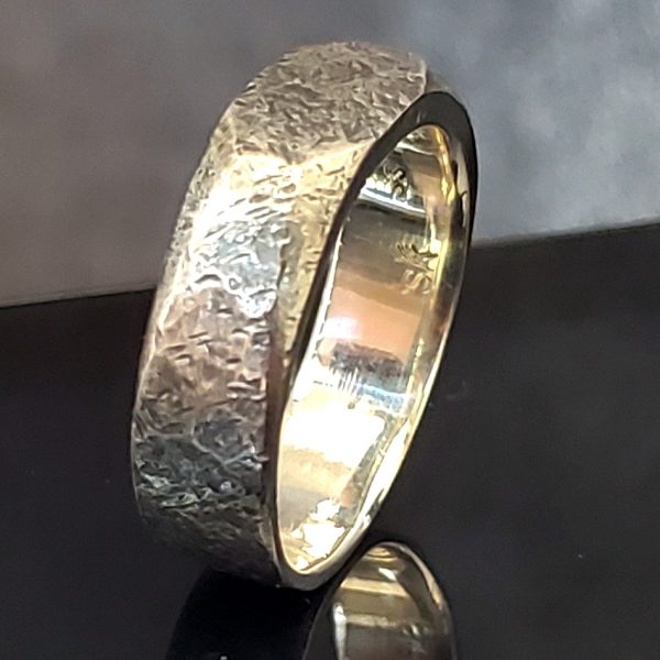 Textured and faceted men's Wedding Band in sterling silver. Created by Keen Dunlevy in Morgantown, West Virginia, USA