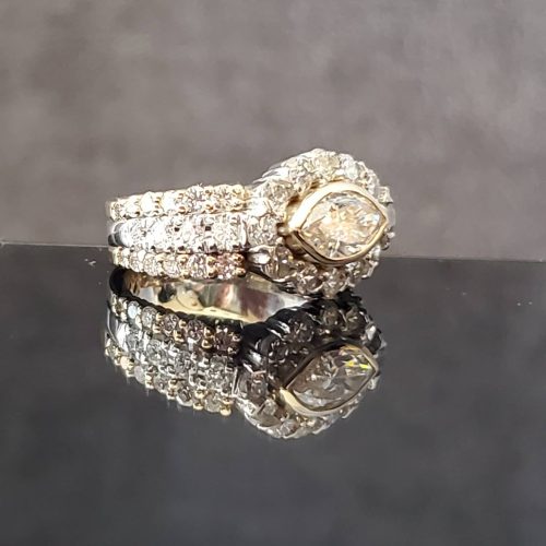 Platinum eternity style wedding band or stacking ring prong set with round Ceylon blue sapphires. Made by Katherine Spencer in Morgantown, West Virginia USA